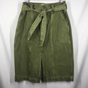 Madewell Garment-Dyed Rigid Denim Seamed Midi Skirt Green 28